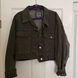 Zara Women's Dark Green Denim Jacket